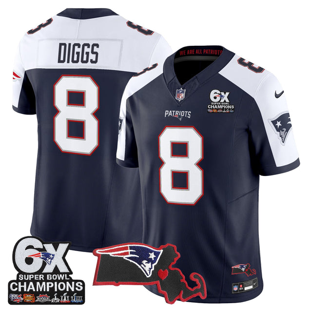 Men's New England Patriots 6-Time Champions & Massachusetts Patch Vapor Limited Jersey - All Stitched - Navy Alternate - Stefon Diggs — view 1