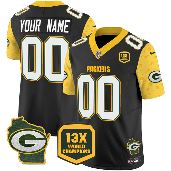 Green Bay Packers 2025 Cheese Vapor Limited Custom Jersey – All Stitched - Black — view 1