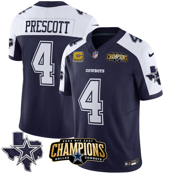 Men's Cowboys 2023 NFC East Champions Patch Vapor Jersey - All Stitched - Alternate Navy - Dak Prescott — view 1