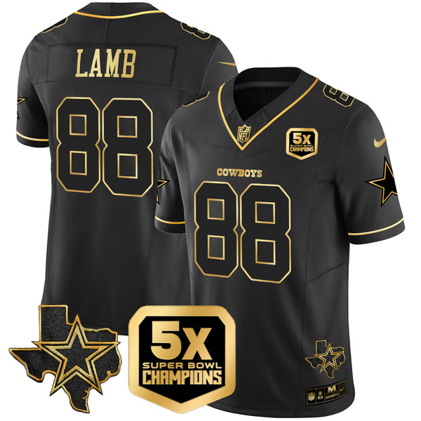 Men's Cowboys 5x Super Bowl Champions Vapor Limited Jersey - All Stitched - Black Gold - CeeDee Lamb — view 1