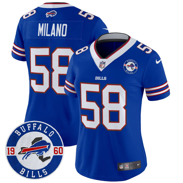 Women's Buffalo Bills 2024 Vapor Limited Jersey - Est. 1960 Patch - All Stitched - Royal - Matt Milano — view 1