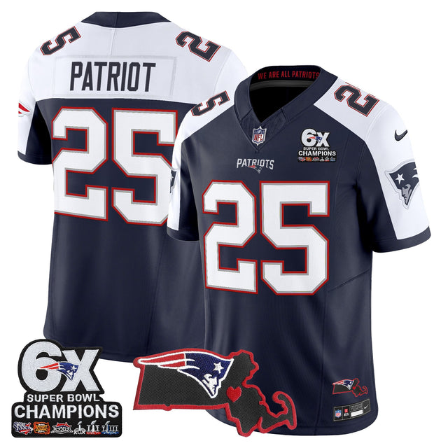 Men's New England Patriots 6-Time Champions & Massachusetts Patch Vapor Limited Jersey - All Stitched - Navy Alternate - #25 Patriot — view 1