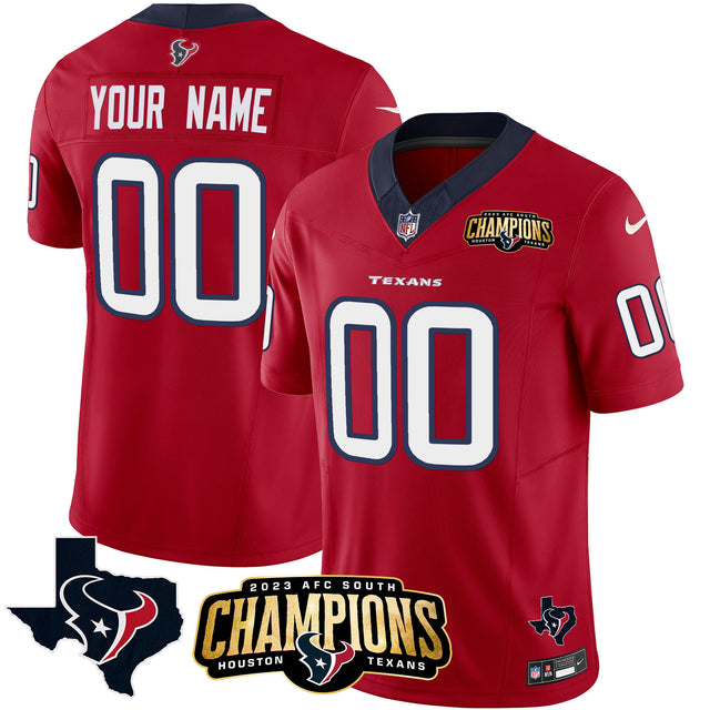 Houston Texans 2023 AFC South Champions Patch Vapor Custom Jersey - All Stitched - Red — view 1