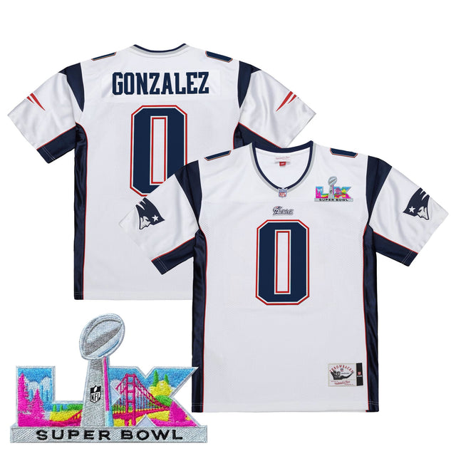 Men's New England Patriots Super Bowl LX Throwback Jersey - All Stitched - White - Christian Gonzalez — view 1