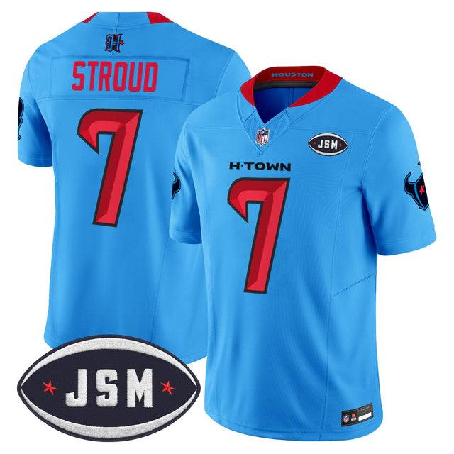 Men's Houston Texan Janice McNair Memorial Patch Vapor Limited Jersey - All Stitched - Blue - C.J. Stroud — view 1
