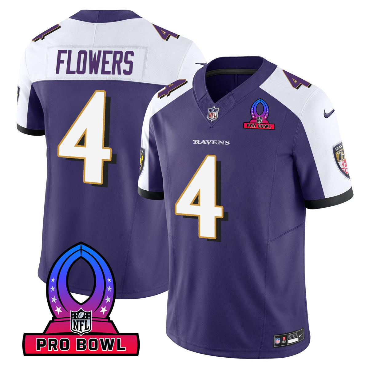 Men's Ravens 2024 Pro Bowl Patch Vapor Jersey - All Stitched - Purple Alternate - Zay Flowers — view 1