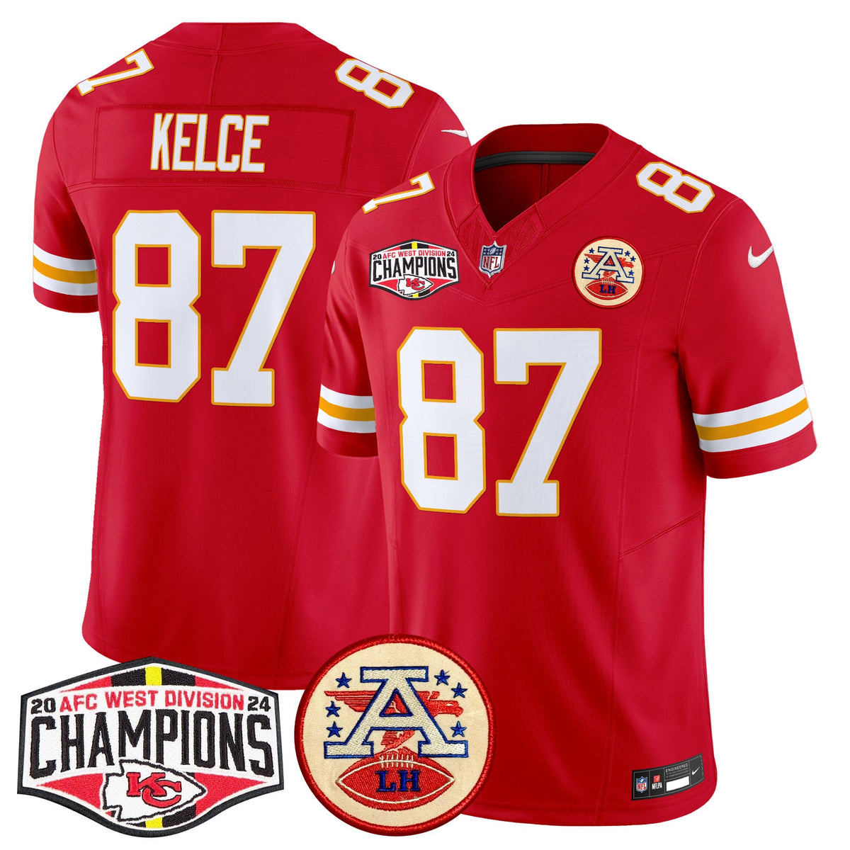 Men's Chiefs 2024 AFC West Division Champions Patch Vapor Limited Jersey - All Stitched - Red - Travis Kelce — view 1