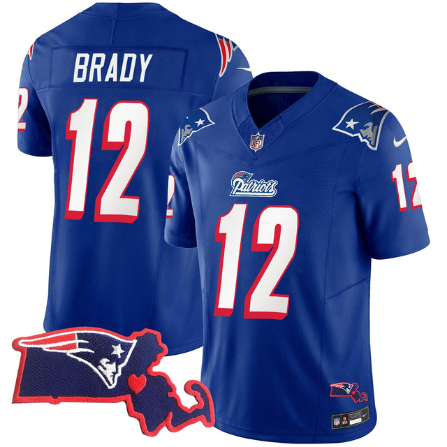 Men's Patriots 1996 Throwback State Patch Vapor Jersey - All Stitched - Royal - Tom Brady — view 1