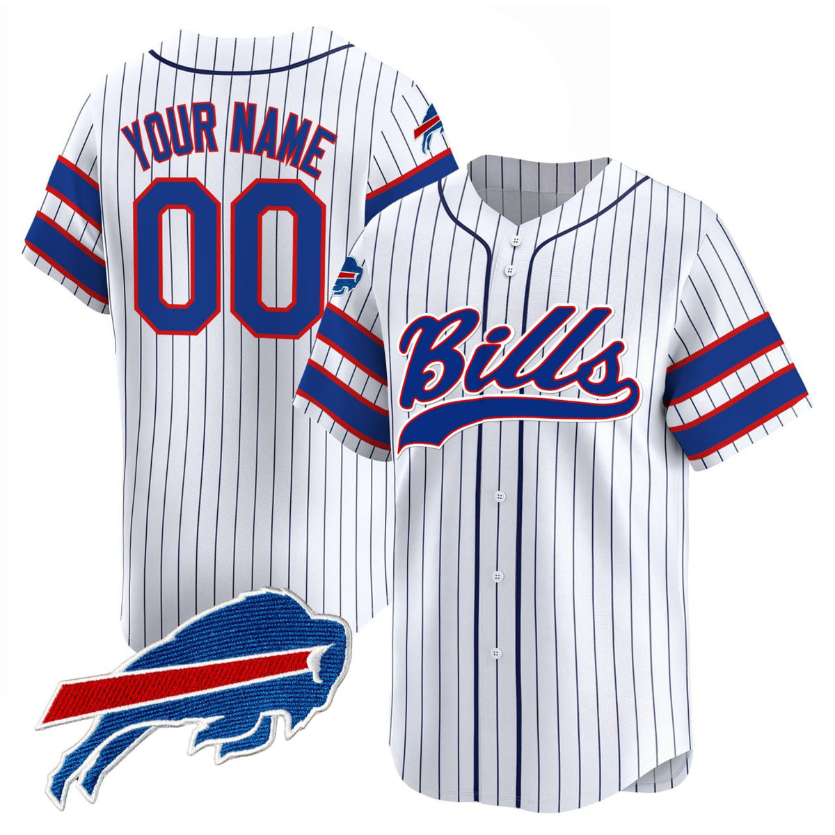 Buffalo Bills Pinstripe Baseball Custom Jersey - All Stitched - Pinstripe — view 1