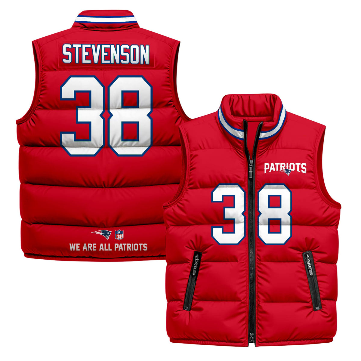 New England Patriots 2025 Puffer Vest - Red - Rhamondre Stevenson — view 1