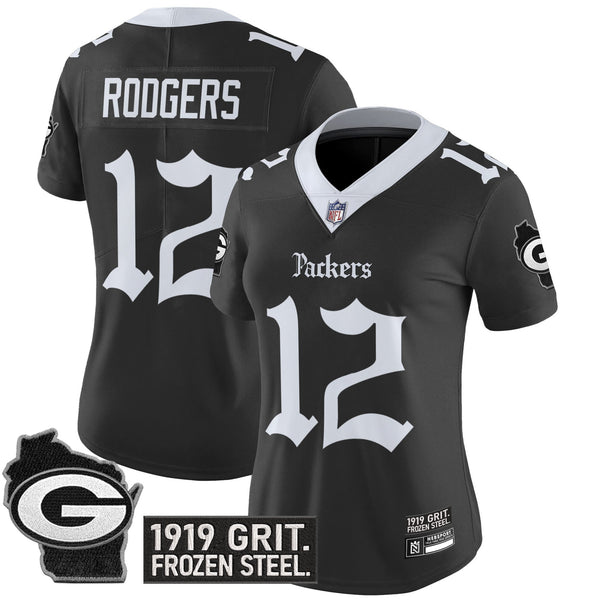 Women's Green Bay Packers 'Gothic Frozen Tundra Edition' Vapor Limited Jersey - All Stitched - Black - Aaron Rodgers — view 1
