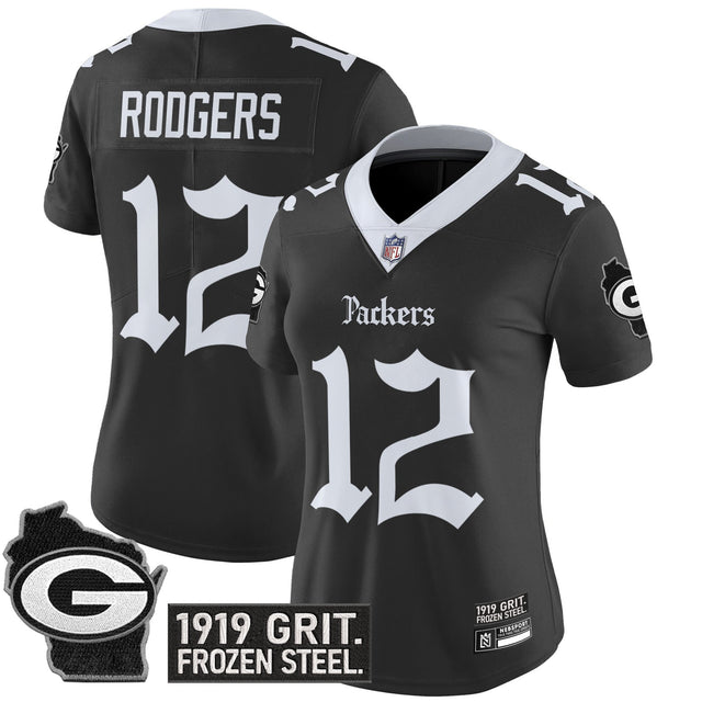 Women's Green Bay Packers 'Gothic Frozen Tundra Edition' Vapor Limited Jersey - All Stitched - Black - Aaron Rodgers — view 1