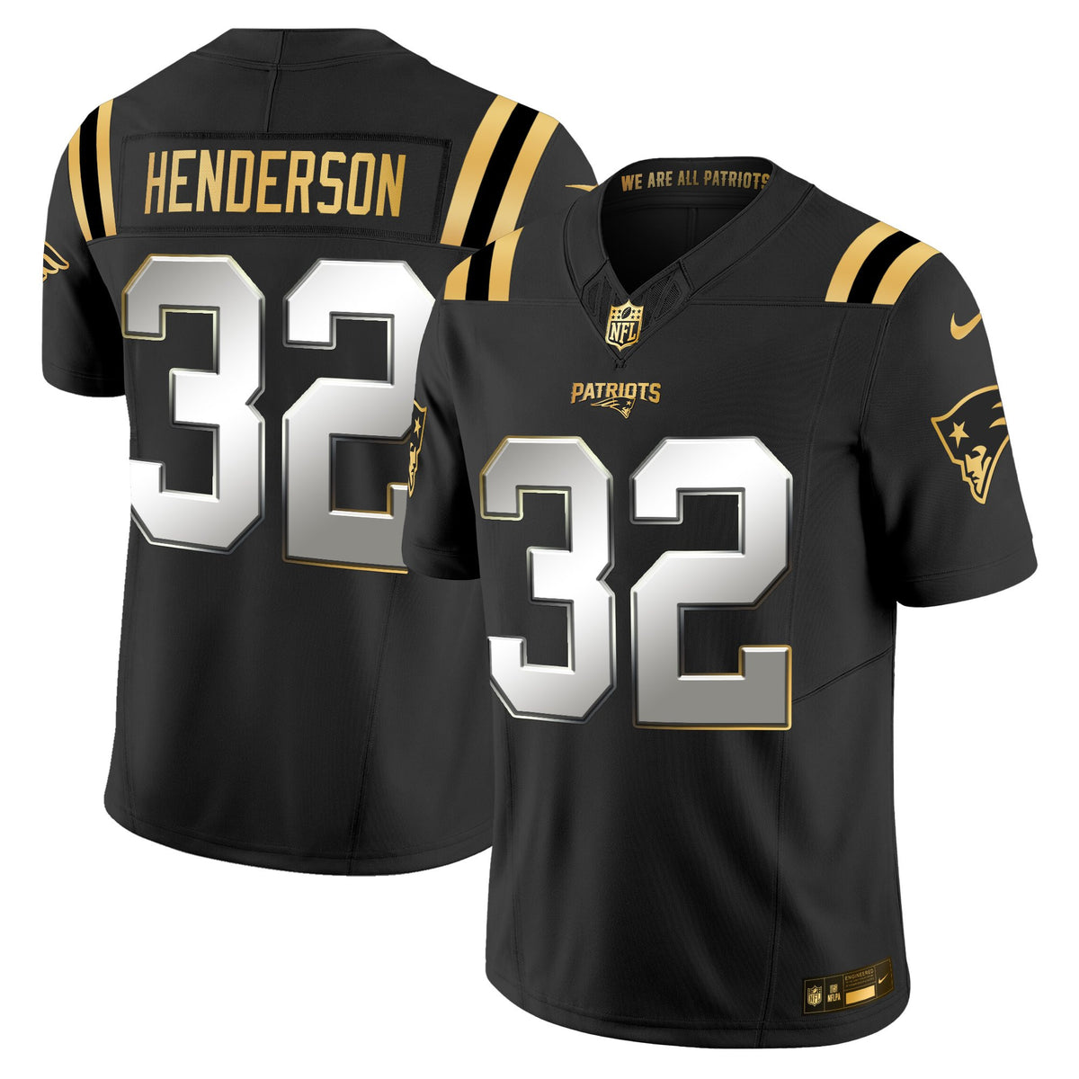 Men's New England Patriots 2025 Gold Vapor Limited Jersey - All Stitched - Black Limited - TreVeyon Henderson — view 1