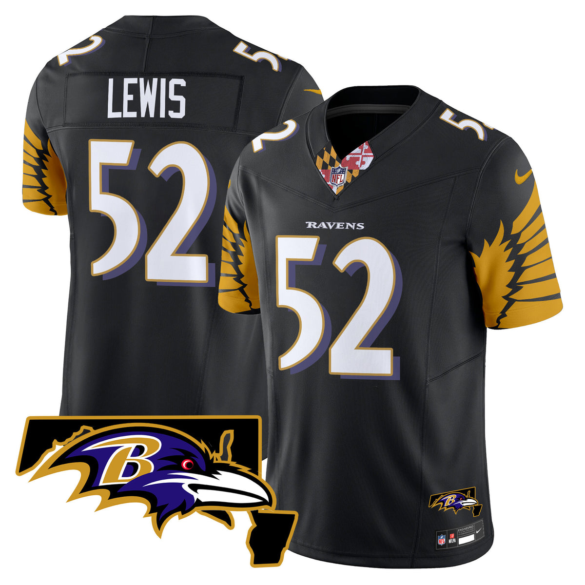 Men's Ravens Maryland Patch Vapor Limited Jersey V3 - All Stitched - Black - Ray Lewis — view 1