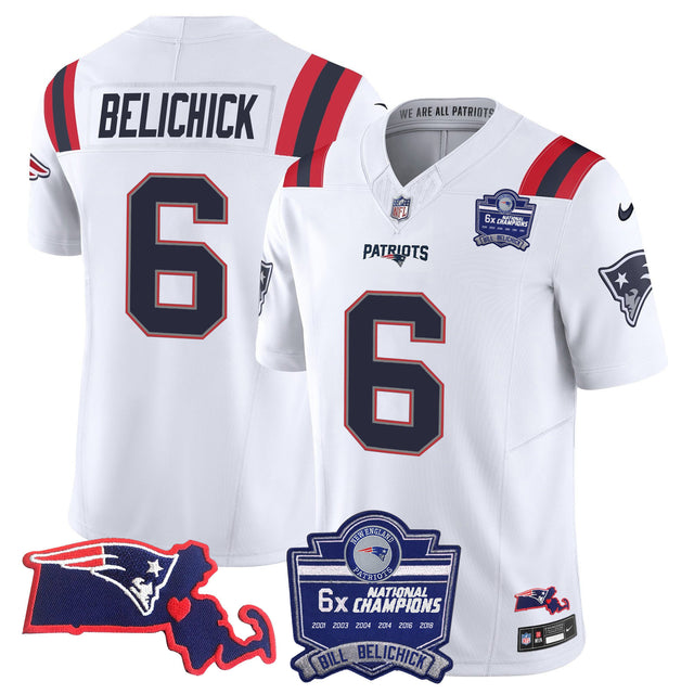 Women's Patriots Bill Belichick 6x Champions Patch Vapor Jersey - All Stitched - White - Bill Belichick — view 1