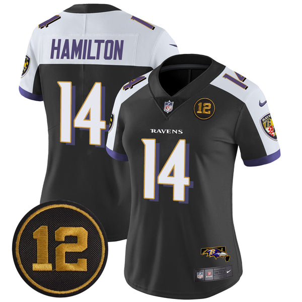 Women's Ravens Jacoby Jones Patch Vapor Limited Jersey - All Stitched - Black Alternate - Kyle Hamilton — view 1
