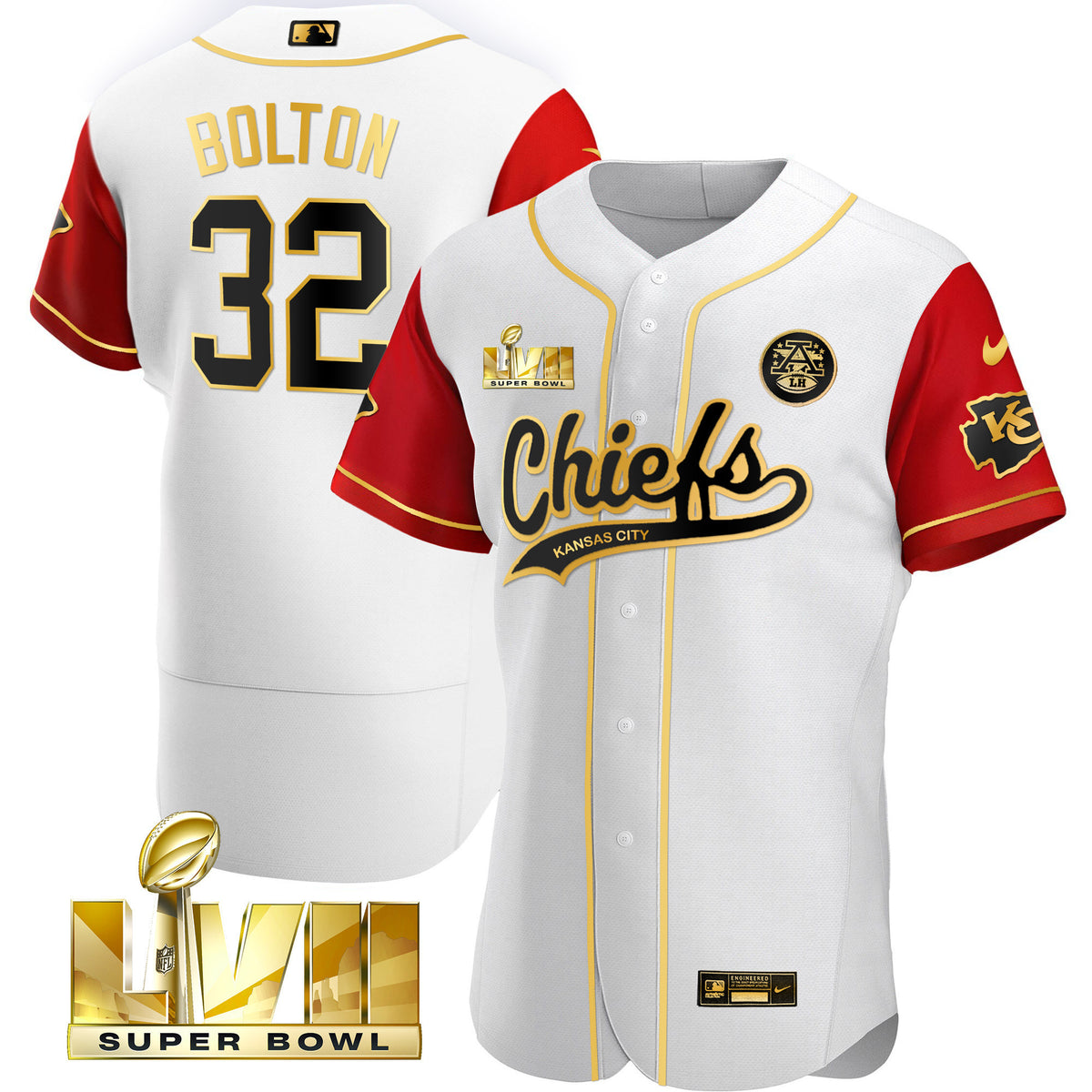 Men's Chiefs Super Bowl LVII Flex Base Jersey - All Stitched - Color Sleeve - Nick Bolton — view 1