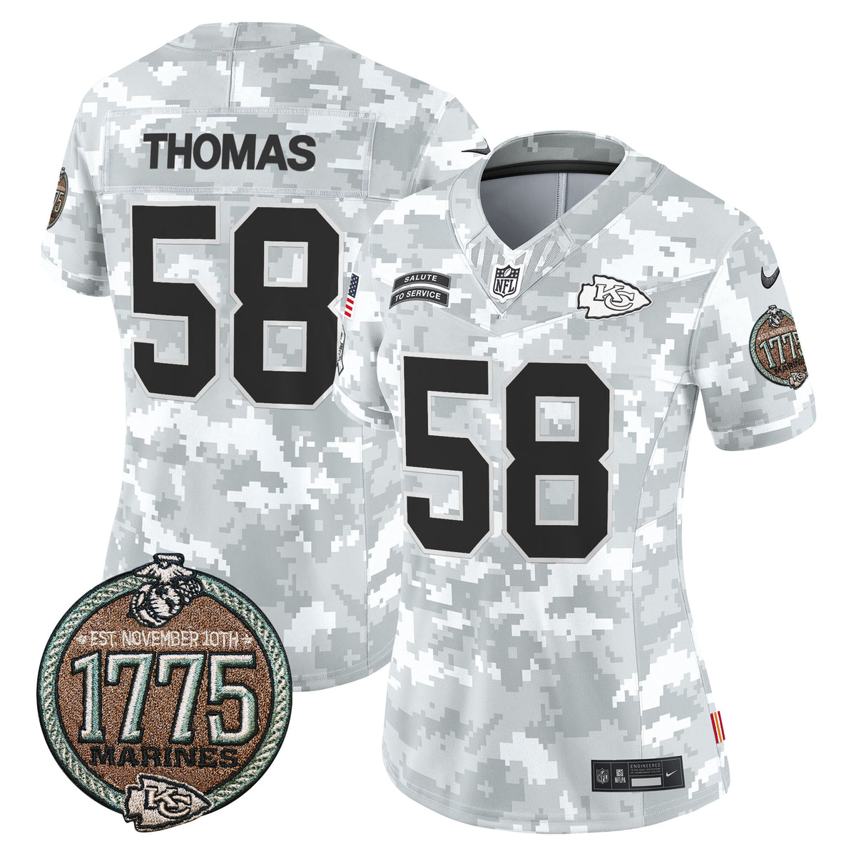 Women's Chiefs 2024 Salute to Service Establishment Year Patch Vapor Limited Jersey - All Stitched - Marines - Derrick Thomas — view 1