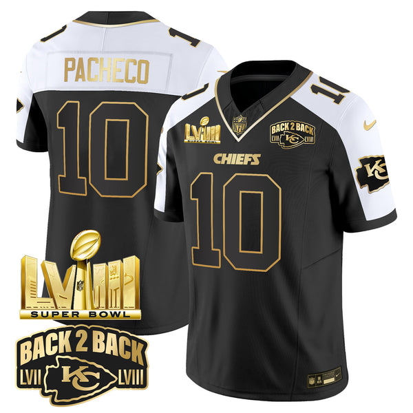 Men's Chiefs Super Bowl LVIII & Back 2 Back Gold Patch Vapor Jersey V2 - All Stitched - Alternate - Isiah Pacheco — view 1