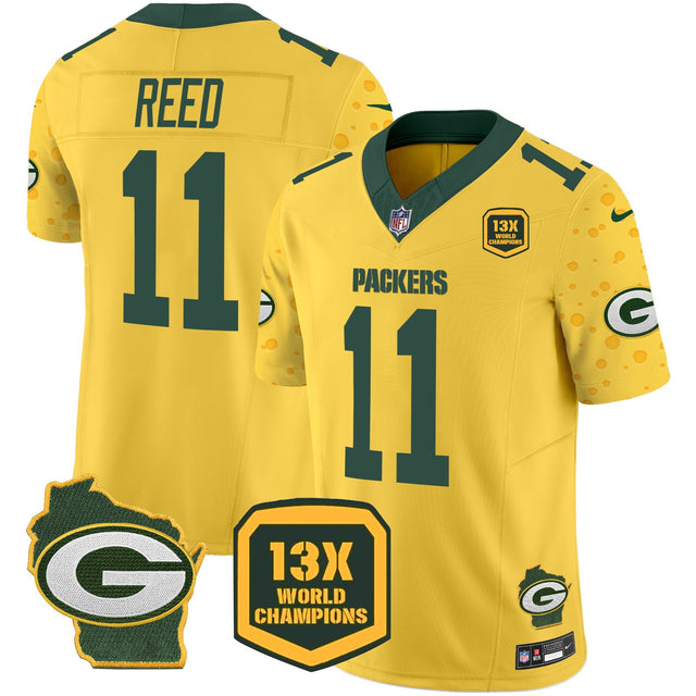 Men's Green Bay Packers 2025 Cheese Vapor Limited Jersey – All Stitched - Gold - Jayden Reed — view 1