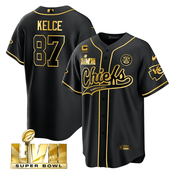Youth's Chiefs Super Bowl LVII Cool base Jersey - All Stitched - Black Gold - Travis Kelce — view 1