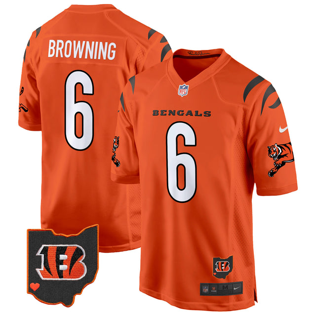 Men's Cincinnati Bengals 2024 Game Jersey - All Stitched - Orange - Jake Browning — view 1