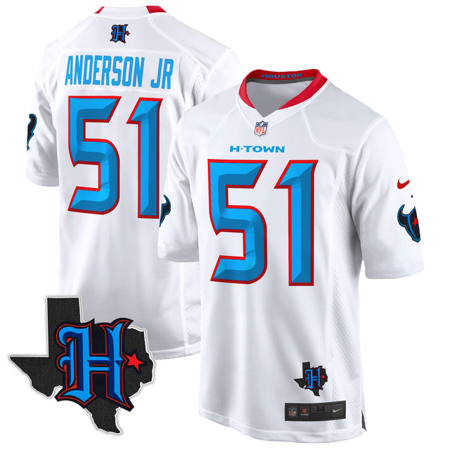 Men's Houston Texans 2024 Texas Patch Game Jersey - All Stitched - White - Will Anderson Jr — view 1