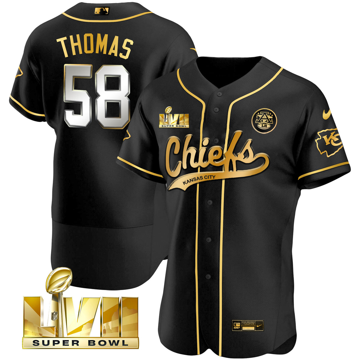 Men's Chiefs Super Bowl LVII Flex Base Jersey - All Stitched - Black Limited - Derrick Thomas — view 1