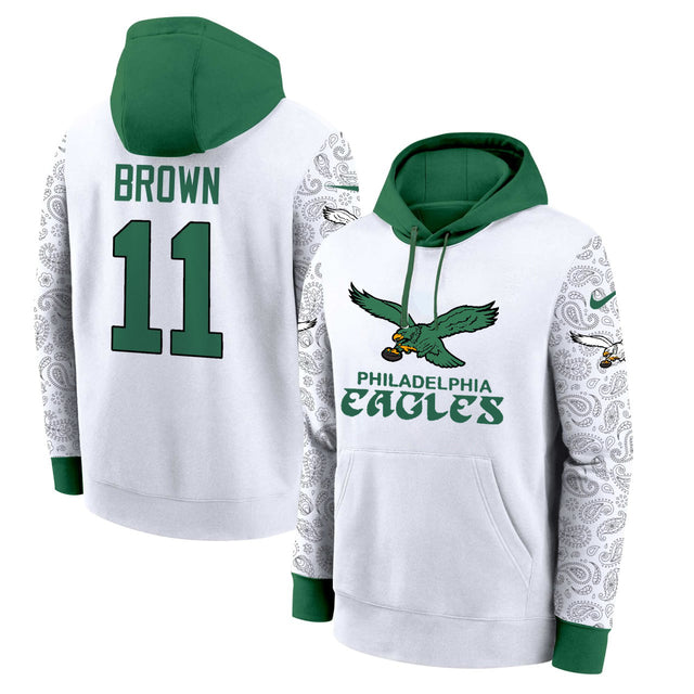 Brown #11 Philadelphia Eagles Kelly White Hoodie - All Stitched - Stitched — view 1