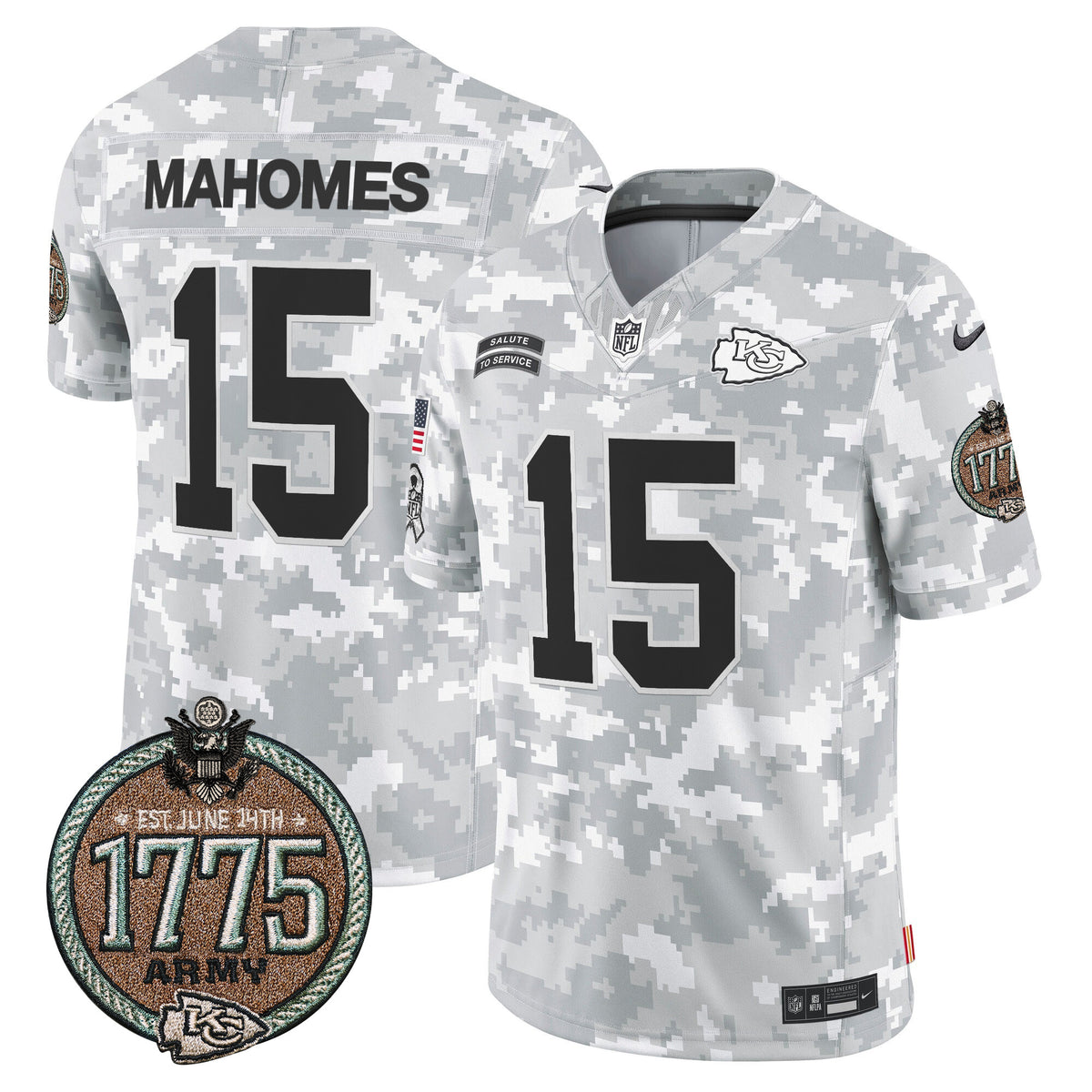 Men's Chiefs 2024 Salute to Service Establishment Year Patch Vapor Limited Jersey - All Stitched - Army - Patrick Mahomes — view 1