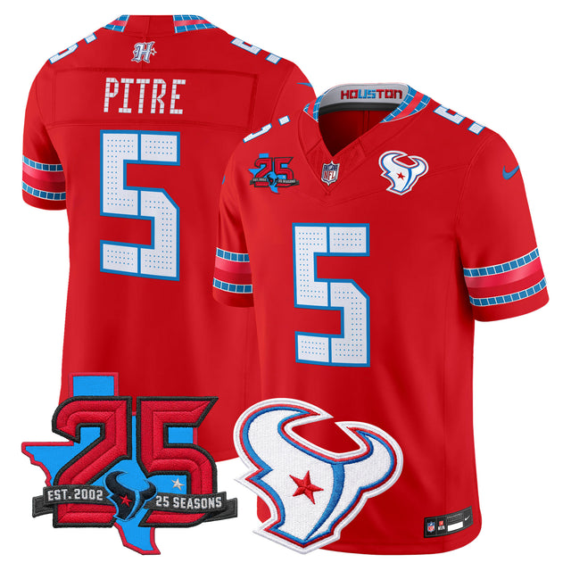 Men's Houston Texans 2026 Rivalries Vapor Limited Jersey - 25th Year Anniversary Patch - All Stitched - Red - Jalen Pitre — view 1