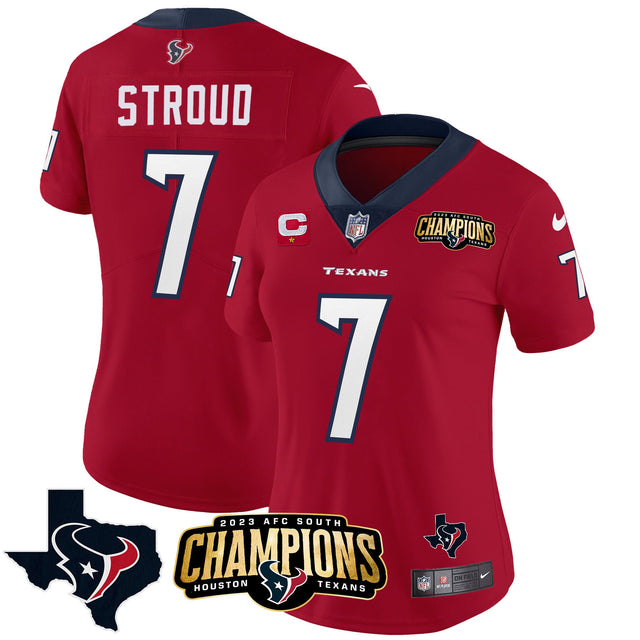 Women's Houston Texans 2023 AFC South Champions Patch Vapor Jersey - All Stitched - Red - C.J. Stroud — view 1