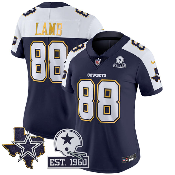 Women's Cowboys Texas Patch Gold Trim Vapor Jersey - All Stitched - Navy Alternate - CeeDee Lamb — view 1