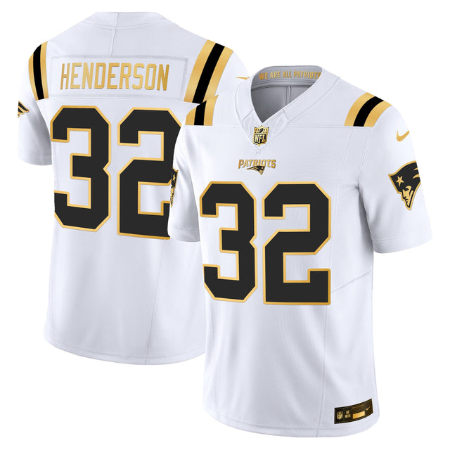 Men's New England Patriots 2025 Gold Vapor Limited Jersey - All Stitched - White Gold - TreVeyon Henderson — view 1
