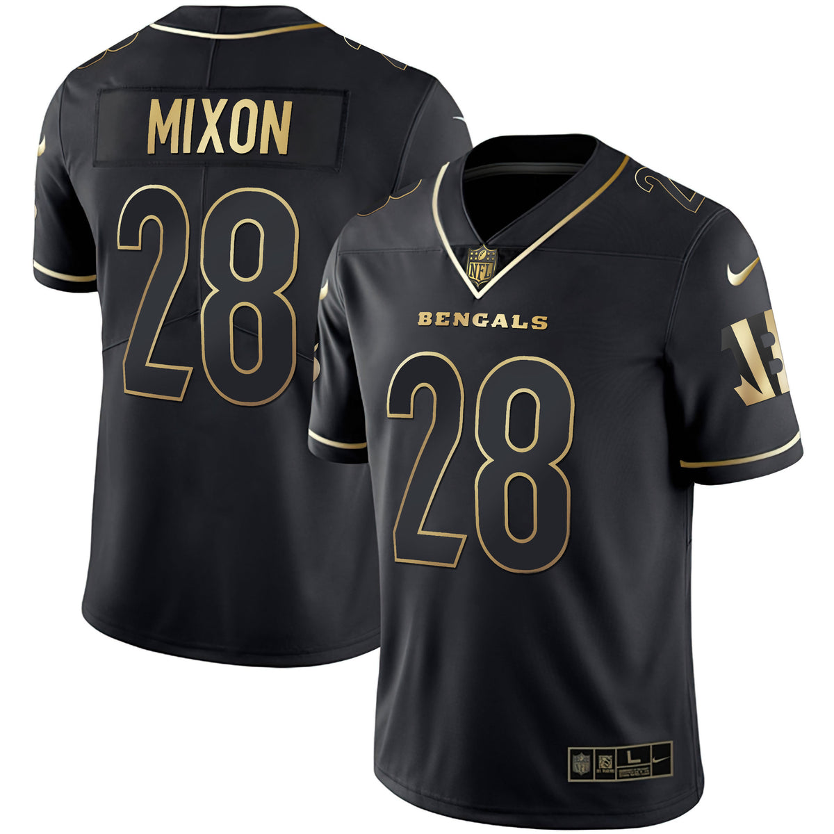 Men's Cincinnati Bengals White Gold & Black Gold Jersey - All Stitched - Black Gold - Joe Mixon — view 1