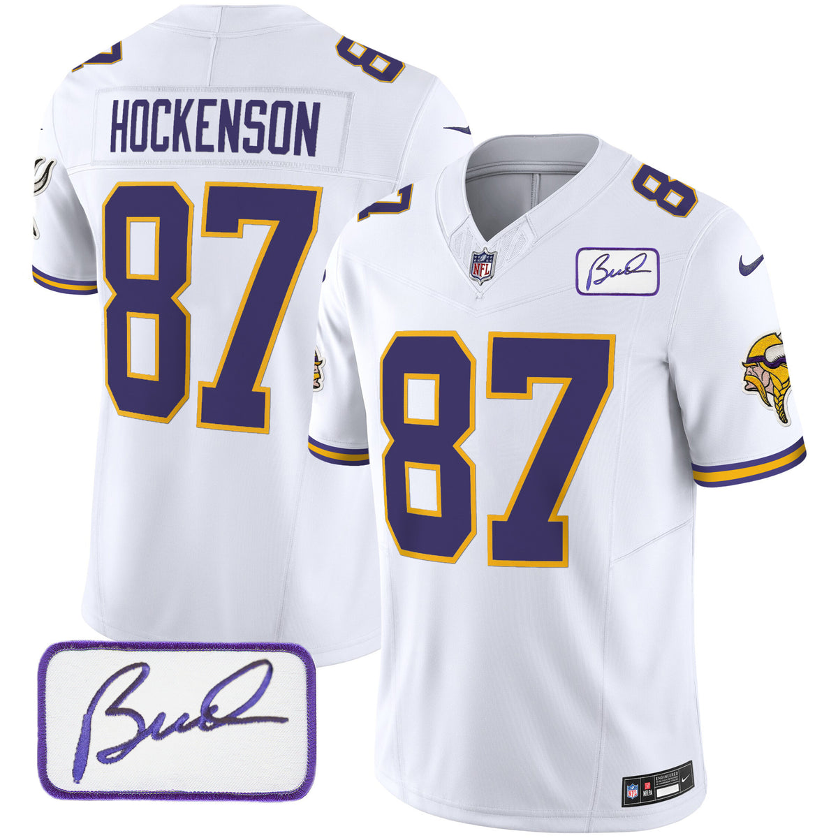 Men's Vikings Bud Grant Patch Classic Limited Jersey V3 - All Stitched - White - T.J. Hockenson — view 1