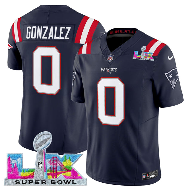Men's New England Patriots Super Bowl LX Vapor Limited Jersey - All Stitched - Navy - Christian Gonzalez — view 1