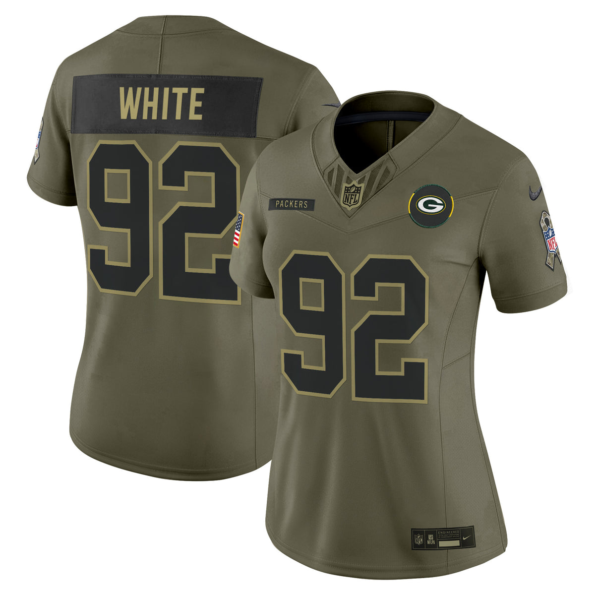 Women's Green Bay Packers 2025 Salute to Service Vapor Limited Jersey - All Stitched - Olive - Reggie White — view 1