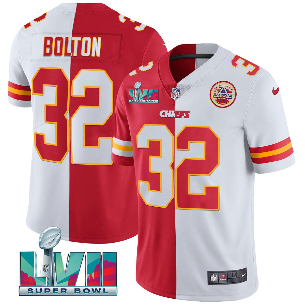 Youth's Chiefs Super Bowl Vapor Gold Jersey - All Stitched - Split - Nick Bolton — view 1