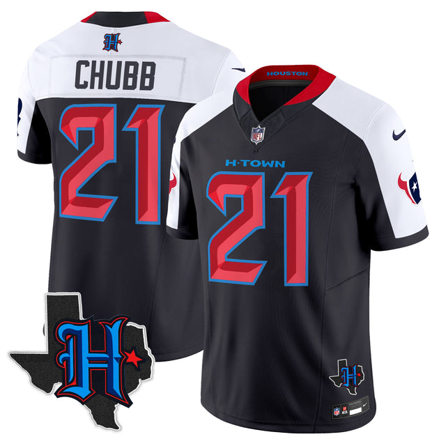 Men's Houston Texans 2025 Texas Patch Vapor Limited Jersey V2 - All Stitched - Navy Alternate - Nick Chubb — view 1