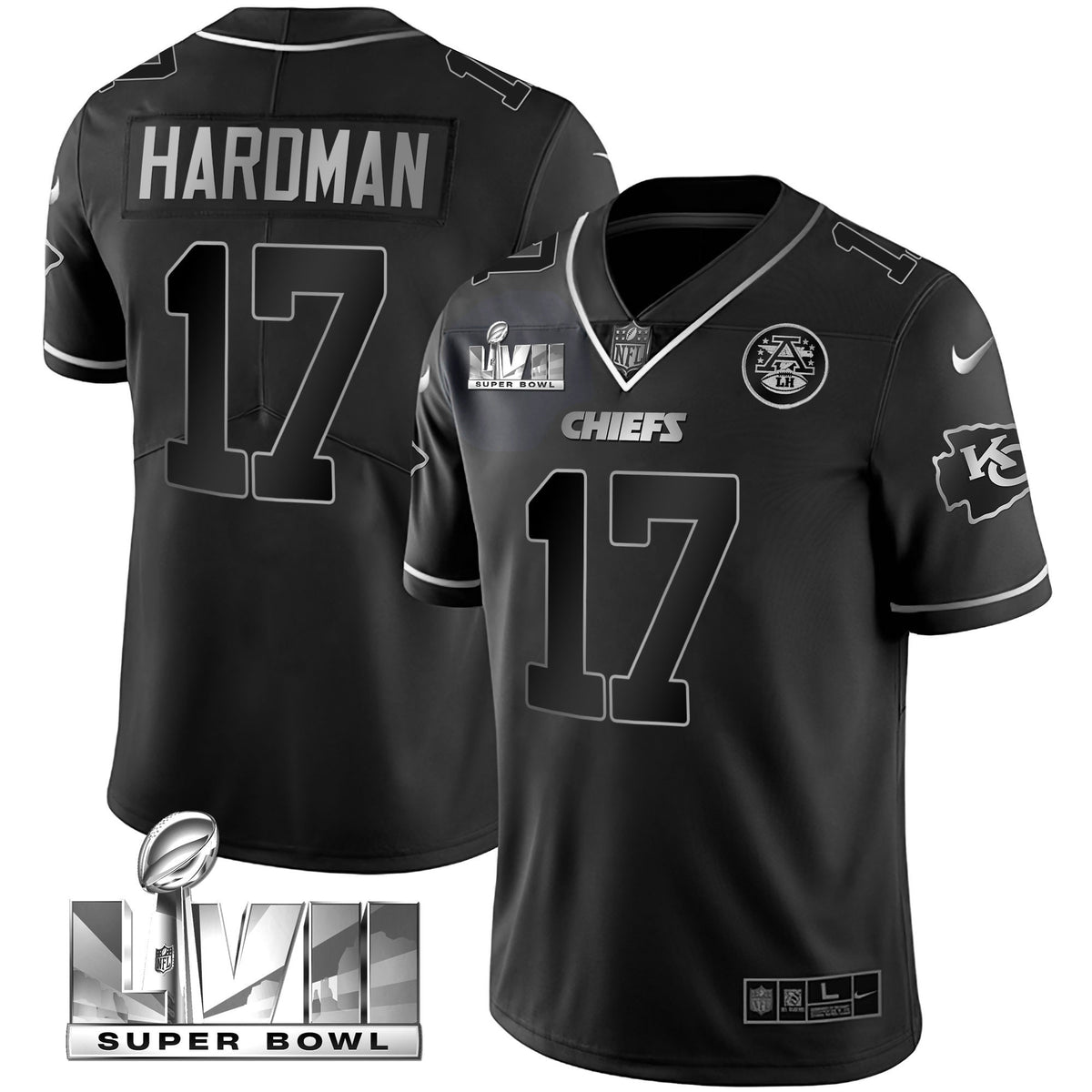 Youth's Chiefs Super Bowl Vapor Gold Jersey - All Stitched - Black Silver - Mecole Hardman — view 1