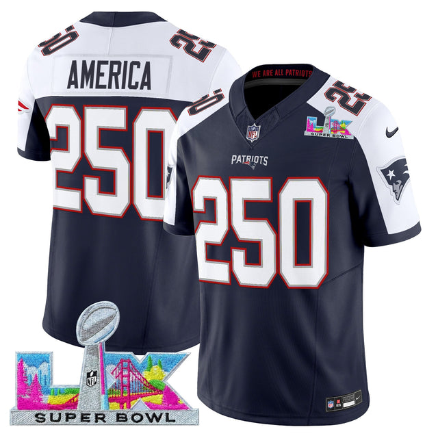 Men's New England Patriots Super Bowl LX Vapor Limited Jersey - All Stitched - Navy Alternate - #250 America — view 1