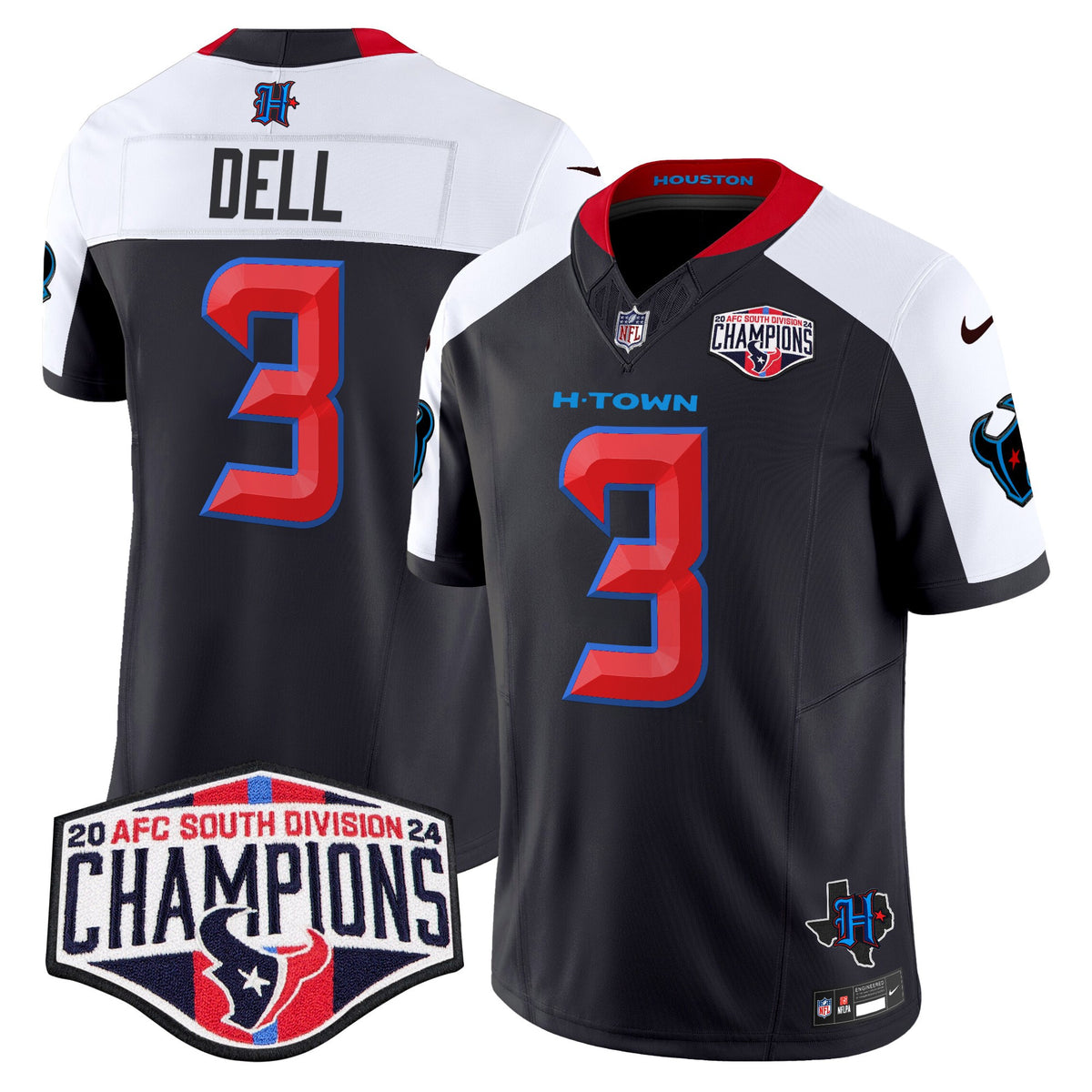 Men's Houston Texans 2024 AFC South Division Champions Patch Vapor Limited Jersey - All Stitched - Navy Alternate - Tank Dell — view 1