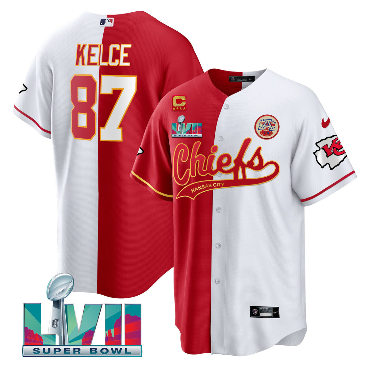Men's Chiefs Super Bowl LVII Cool Base Jersey V2 - All Stitched - Split - Travis Kelce — view 1