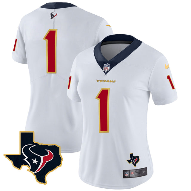 Women's Houston Texans Gold Trim Vapor Jersey - All Stitched - White - #1 Team — view 1