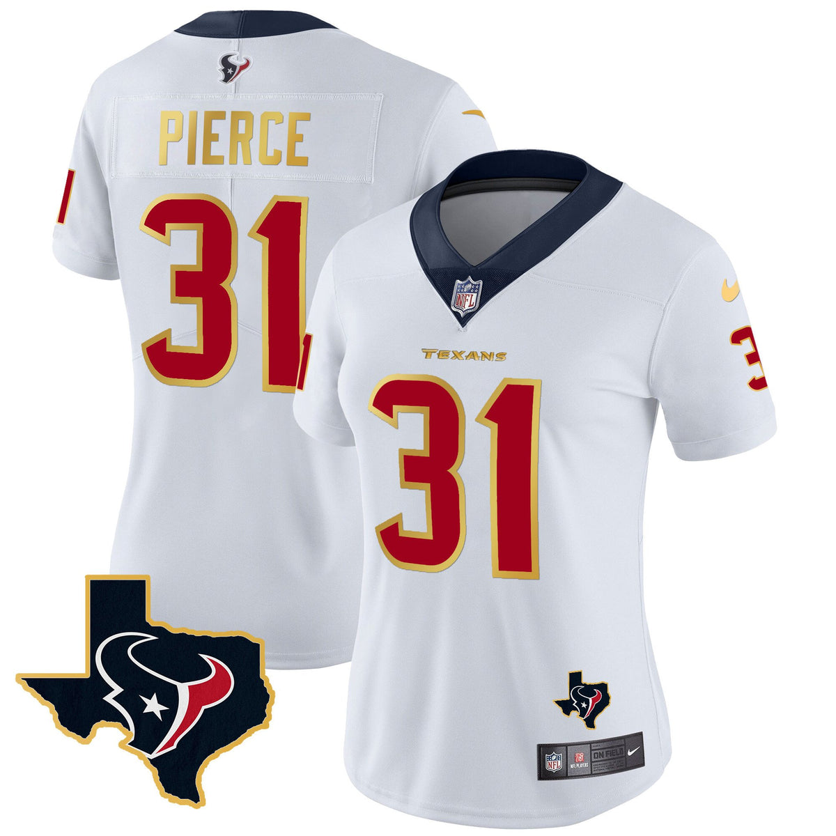 Women's Houston Texans Gold Trim Vapor Jersey - All Stitched - White - Dameon Pierce — view 1