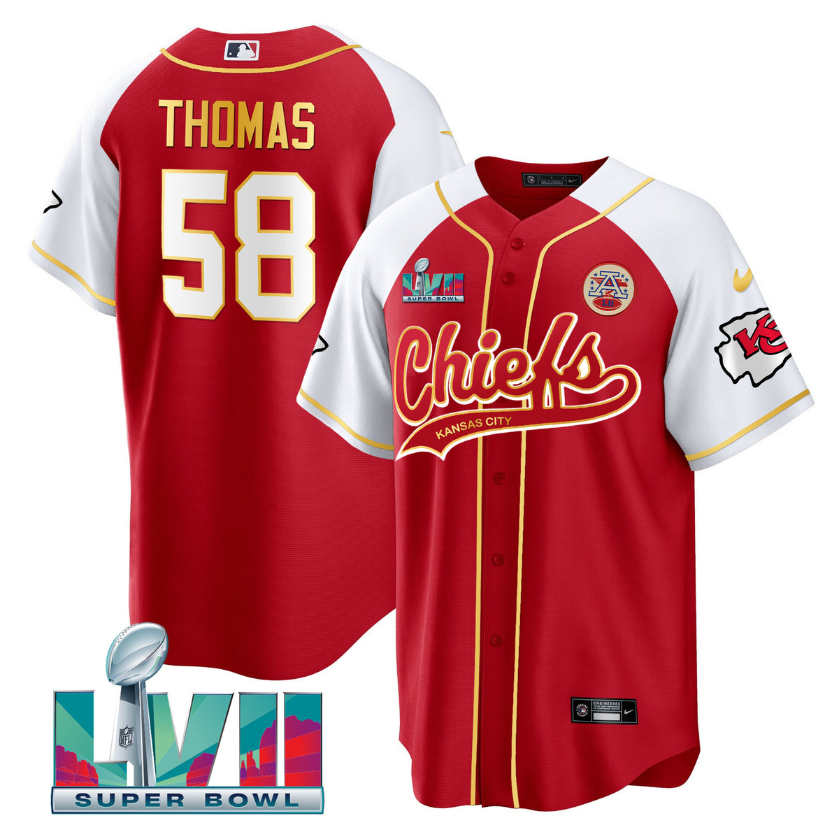 Men's Chiefs Super Bowl LVII Alternate Cool Base Jersey - All Stitched - Red - Derrick Thomas — view 1