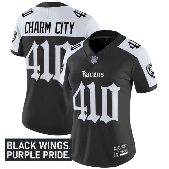 Women's Baltimore Ravens 'Gothic Nevermore Edition' Vapor Limited Jersey - All Stitched - Alternate - Charm City 410 — view 1