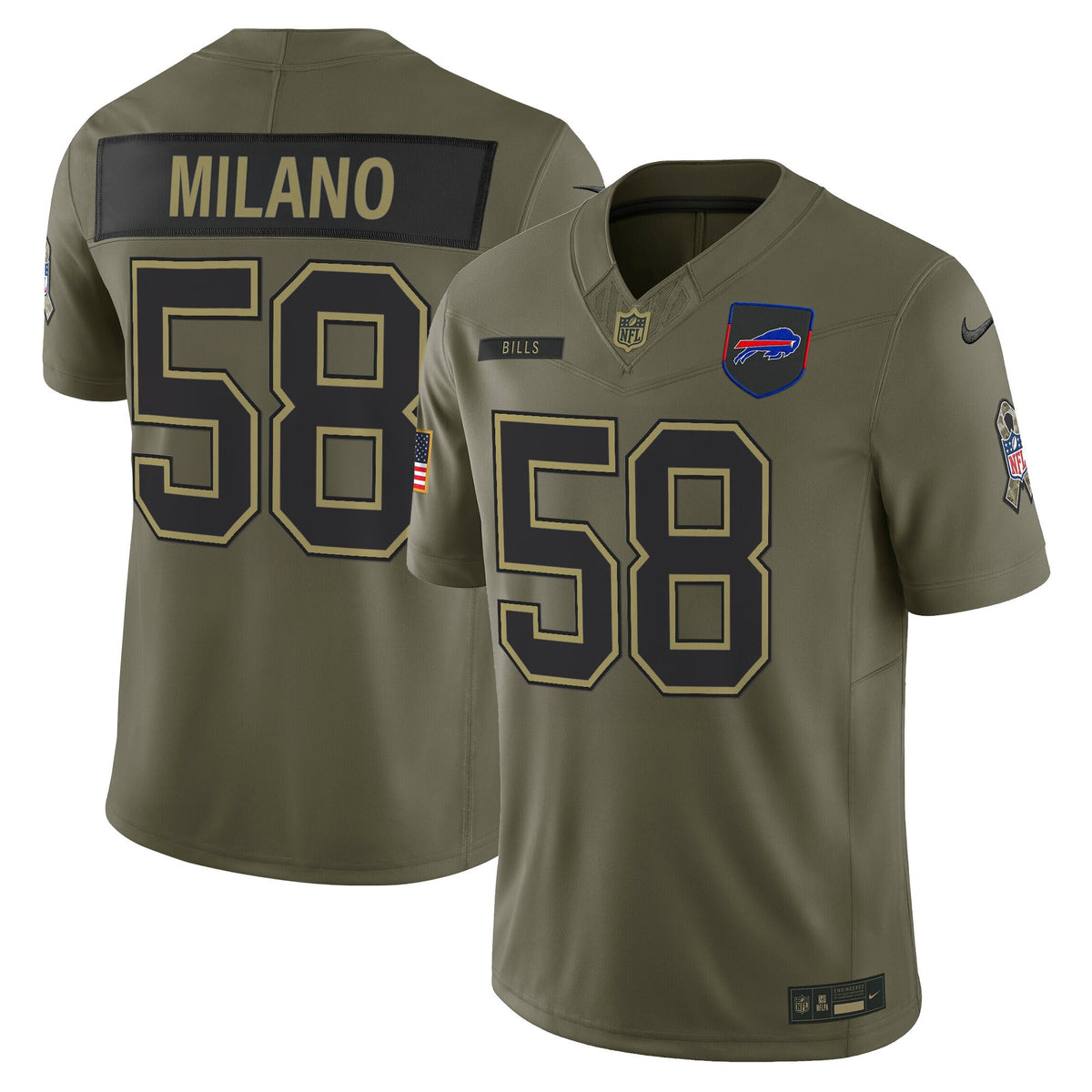 Men's Buffalo Bills 2025 Salute to Service Vapor Limited Jersey - All Stitched - Olive - Matt Milano — view 1