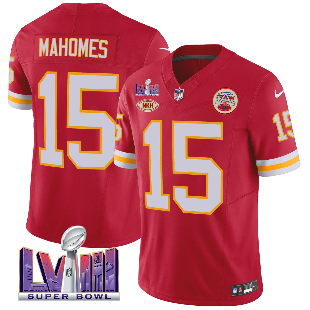 Men's Chiefs Throwback Super Bowl LVIII Vapor Jersey - All Stitched - Black Red - Patrick Mahomes — view 1
